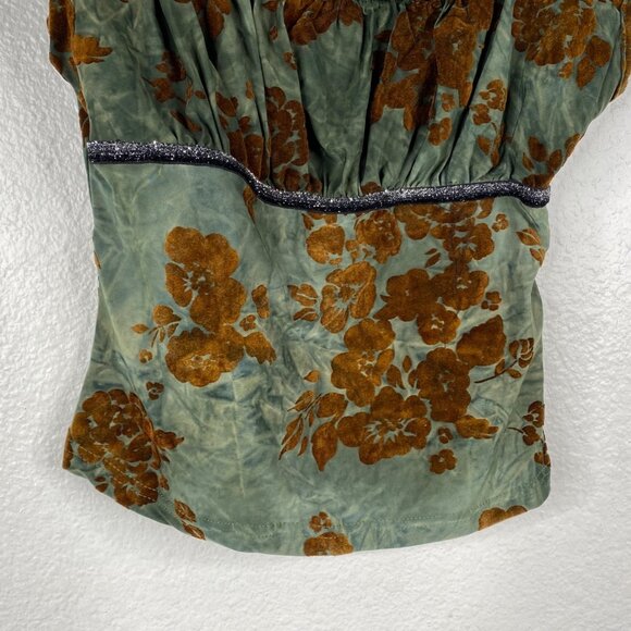 Shein  Velvet Burnout Babydoll Whimigoth Forest Fairy Milkmaid Top Green Sz XS - Picture 4 of 11